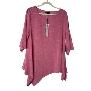 NWT For Cynthia Pink Linen Cotton Asymmetrical Tunic Top L Lagenlook Coastal